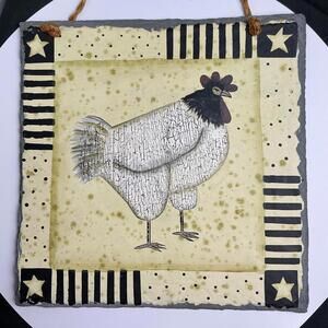 Rustic Hand-Painted Chicken Rooster Slate Wall Hanging Kitchen Home Decor